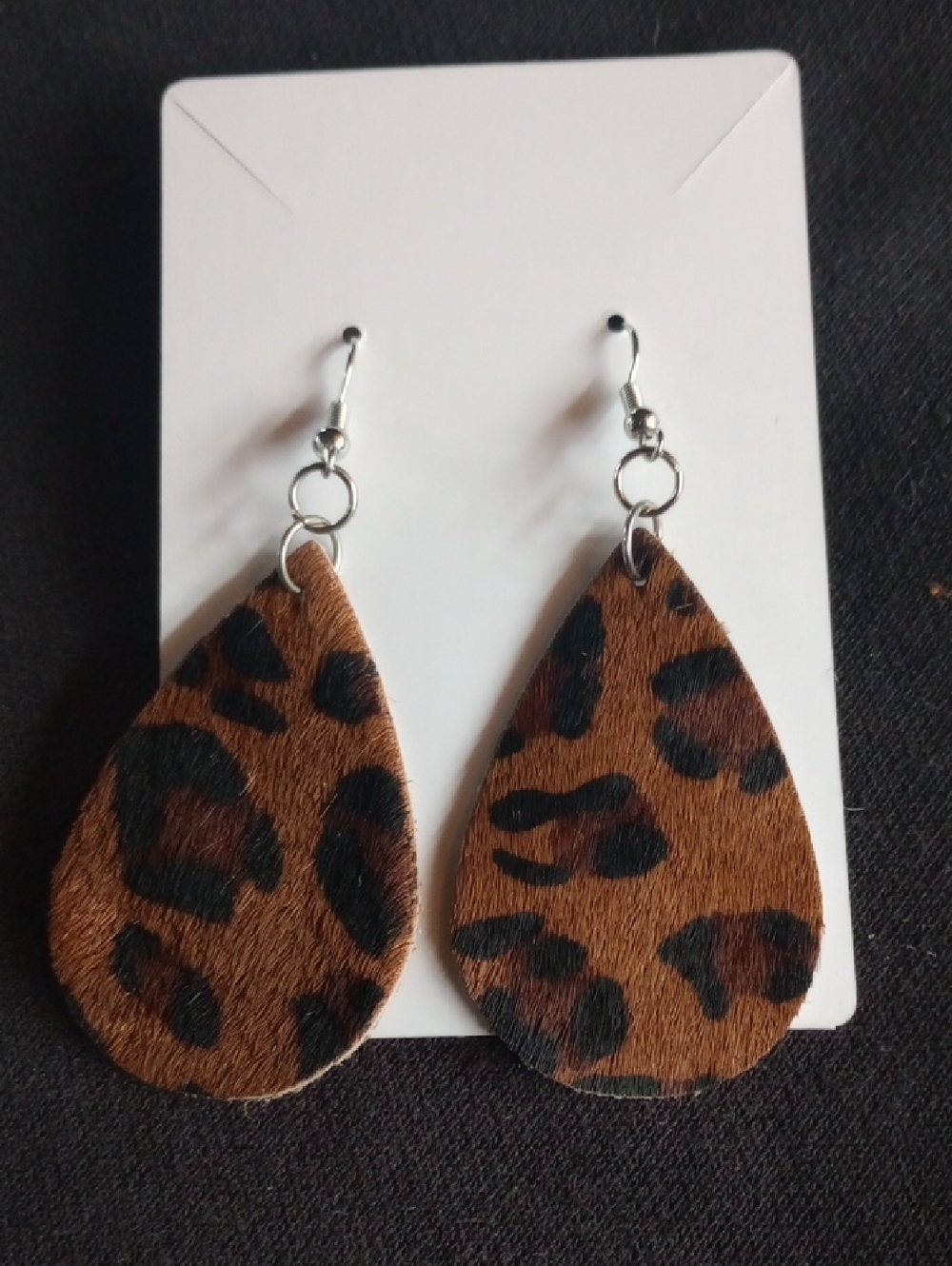 Hand Crafted Brown and Black Leopard Tear Drop Earrings
